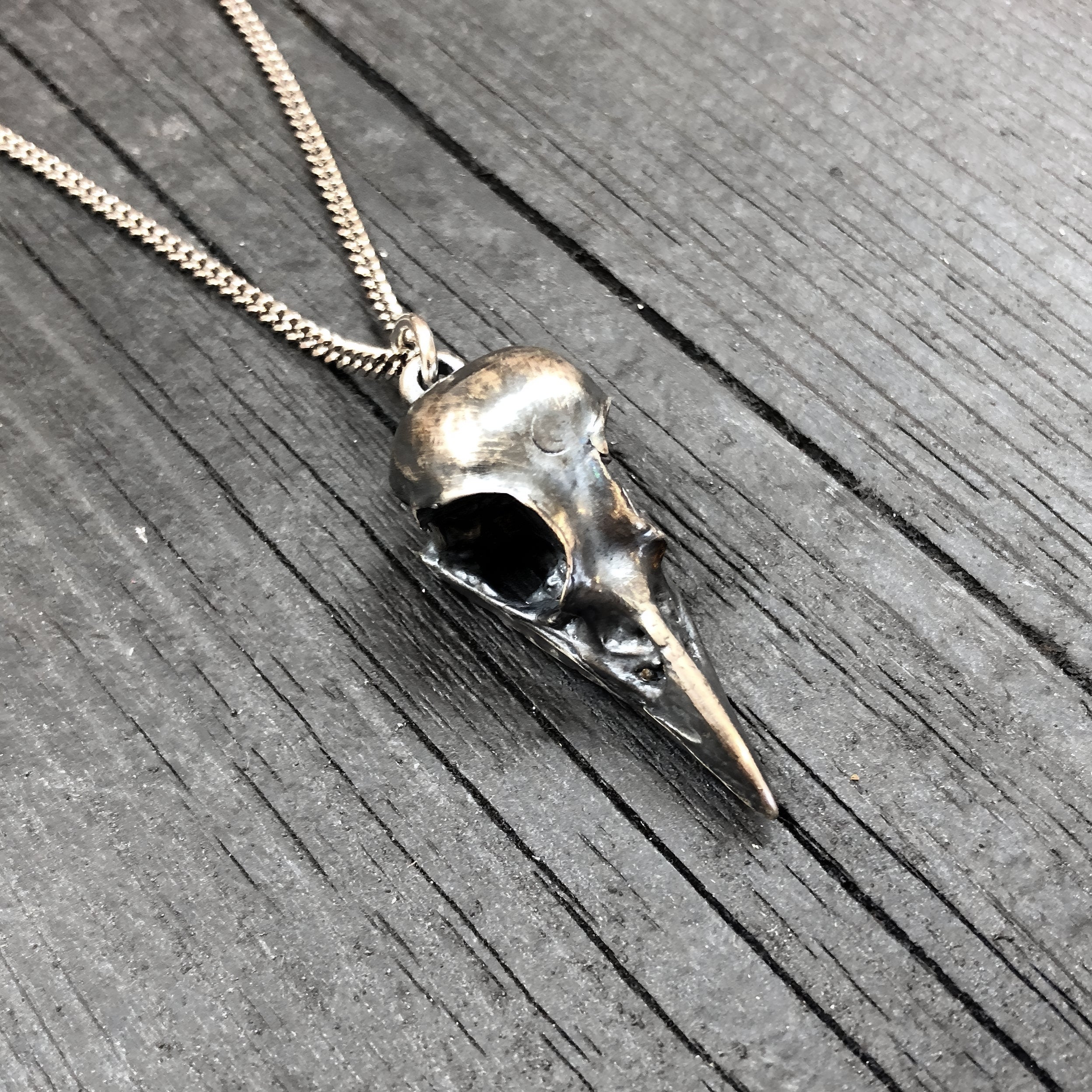 Antique Silver Crow Skull Cremation Urn Pendant Necklace - Solid Hand Cast Anatomically Correct Bird Skull Memorial Keepsake