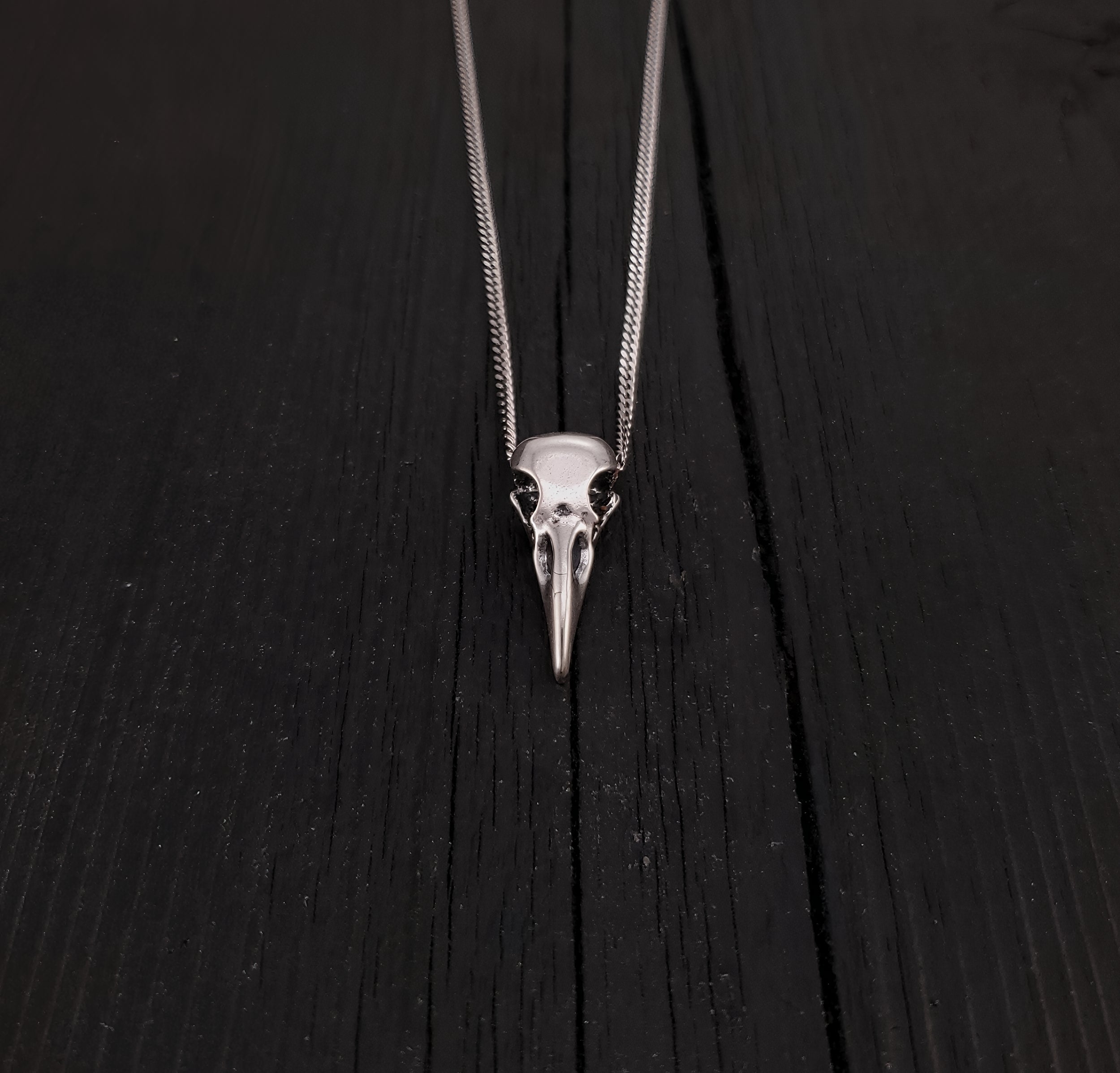 Raven Skull Necklace - Solid Cast 925 Sterling Silver - Polished Finish - Unisex Bird Skull Gift For Him or Her - Multiple Chain Options