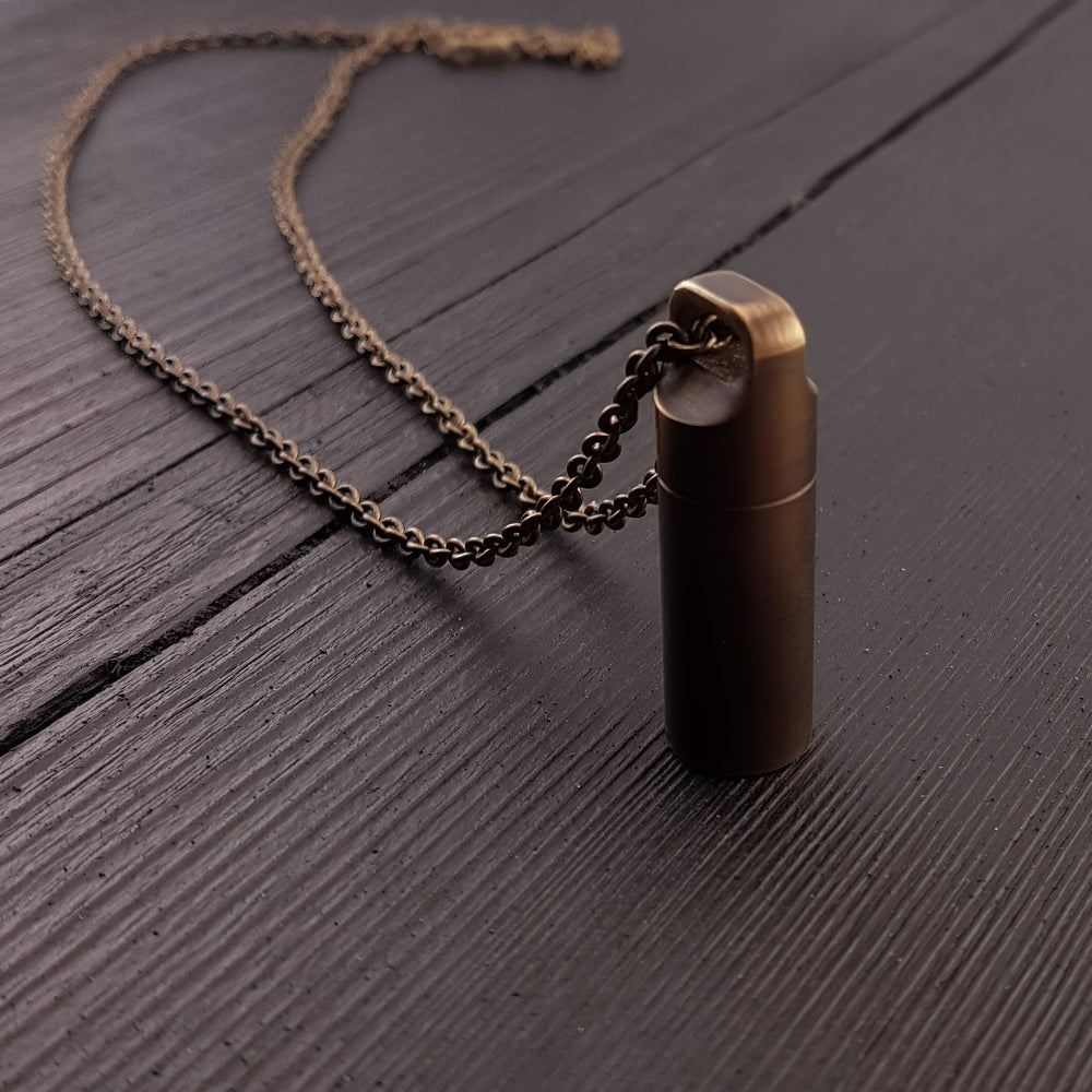 Dog Paw Print Tear Drop Cremation Ash Urn Necklace - Solid Bronze - Custom Engraved Personalised Mourning Pet Urn