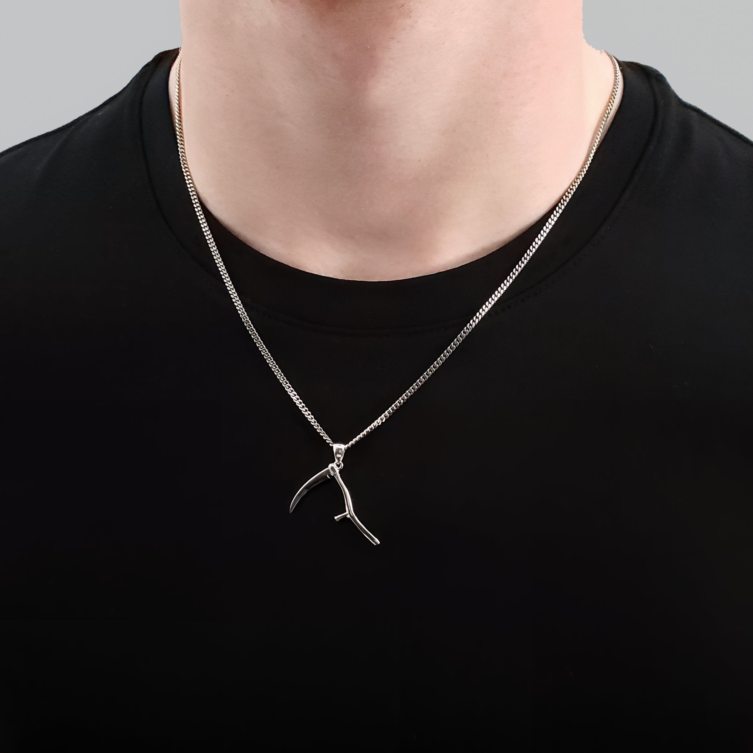 Grim Reaper Scythe Pendant Necklace in Solid 925 Sterling Silver - Unisex Jewelry Gift - Multiple Chain Lengths