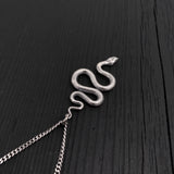 Viper Snake Pendant Necklace - Solid Hand Cast Sterling Silver - Polished Oxidized Finish - Multiple Chain Lengths - Serpent Jewelry