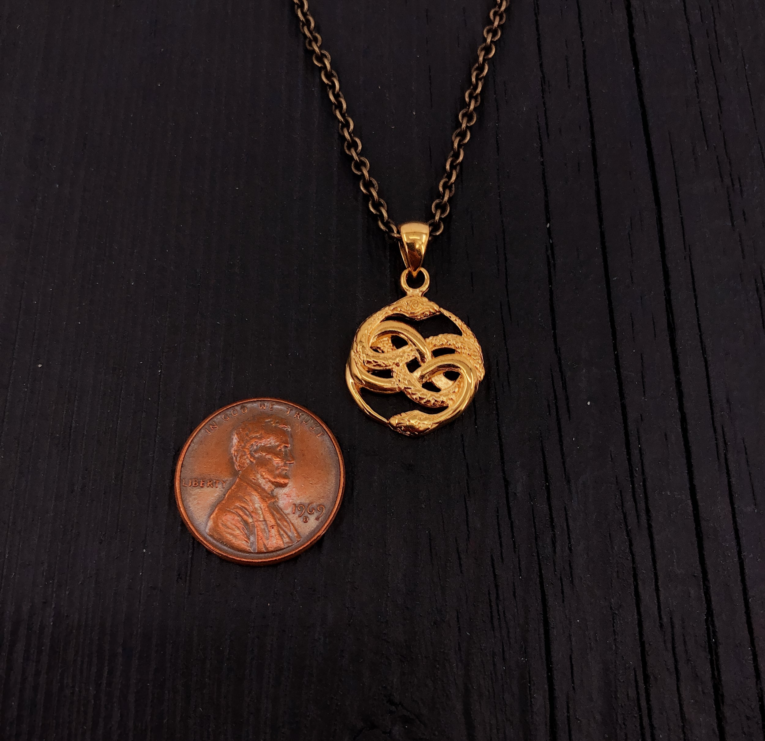 Mini Auryn Pendant Necklace 1/2" Gold Plated Stainless Steel Daily Wearable Fantasy Symbol with Entwined Serpents