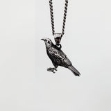 Silver Standing Raven Necklace Charm Pendant in Solid Hand Cast 925 Sterling Silver - Standing Crow Bird Unisex Nature Jewelry Gift