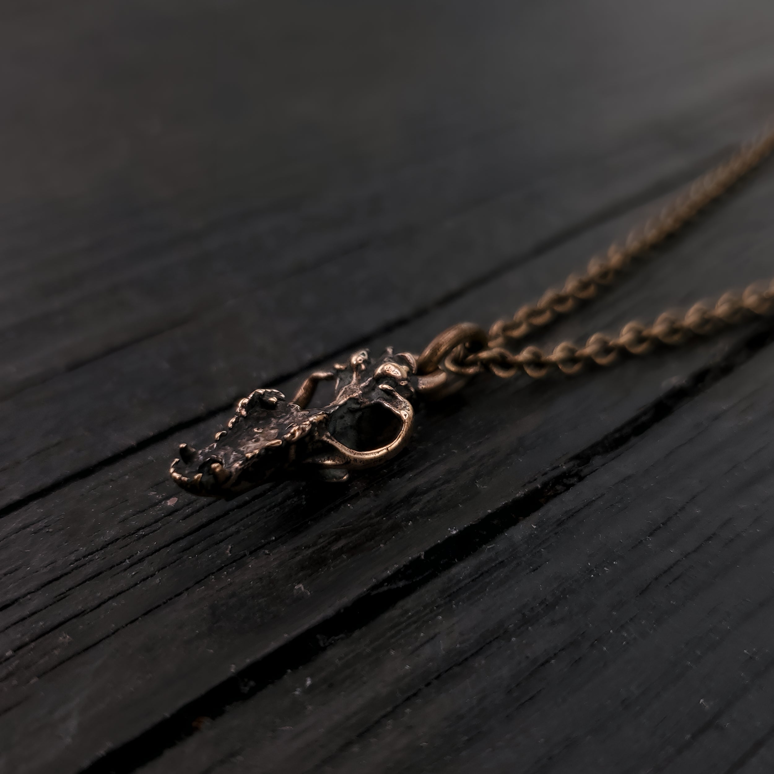 Tiny Grey Wolf Skull Charm Necklace - Moon Raven Designs