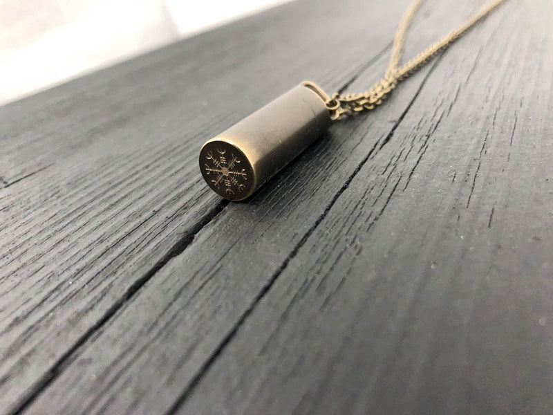 Viking Aegishjalmur Cremation Ash Urn Necklace Solid Brass