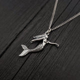 Mermaid Charm Pendant Necklace - Solid Hand Cast 925 Sterling Silver - Three Dimensional Detail - Multiple Chain Options - Jewelry Gift