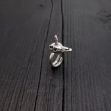 Unicorn Skull Ring – Silver Plated Fantasy Statement Ring with Spiral Horn Accessory