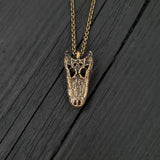 Alligator Skull Necklace - Solid Bronze Pendant Jewelry With Oxidised Bronze Chain