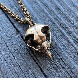 Owl Skull Necklace in Solid Bronze Great Horned Owl Skull Pendant Necklace Moon Raven Designs