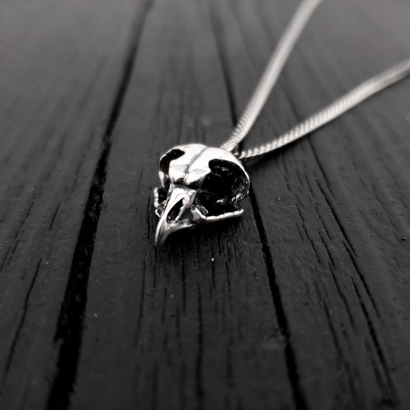 Owl Skull Charm Pendant Necklace - Solid Hand Cast 925 Sterling Silver - Polished Oxidized Finish - Multiple Chain Options - Unisex Owl Gift