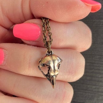 Owl Skull Necklace in Solid Bronze Great Horned Owl Skull Pendant Necklace Moon Raven Designs
