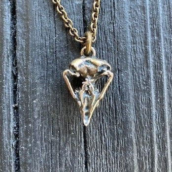 Owl Skull Necklace in Solid Bronze Great Horned Owl Skull Pendant Necklace Moon Raven Designs