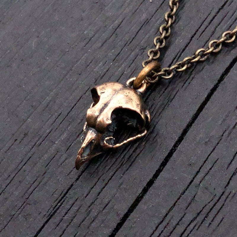 Owl Skull Necklace in Solid Bronze Great Horned Owl Skull Pendant Necklace Moon Raven Designs