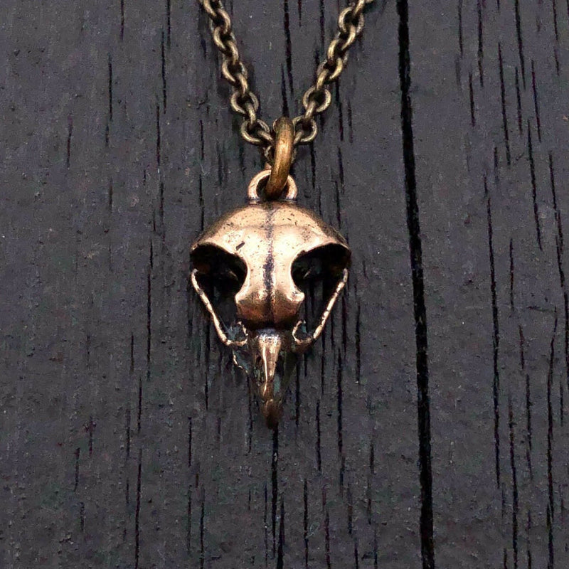 Owl Skull Necklace in Solid Bronze Great Horned Owl Skull Pendant Necklace Moon Raven Designs