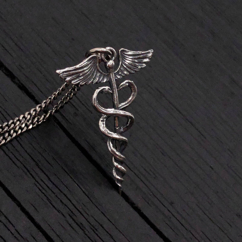 Caduceus Necklace in Solid Sterling Silver Medical Symbol Jewelry- Gift for Doctor Nurse or Medical Student Pendant Medicine Gift