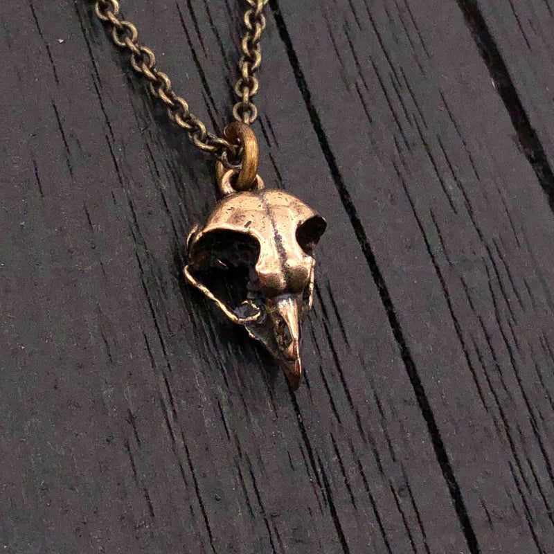Owl Skull Necklace in Solid Bronze Great Horned Owl Skull Pendant Necklace Moon Raven Designs