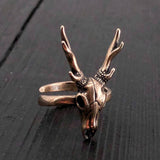 Stag Deer Skull Antler Ring in Solid Bronze - Sizes 5 to 11.5 - Unisex Woodland Nature Lover Gift