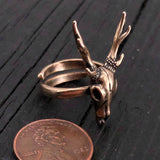 Stag Deer Skull Antler Ring in Solid Bronze - Sizes 5 to 11.5 - Unisex Woodland Nature Lover Gift