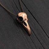 Raven Skull Pendant Necklace in Solid Silicon Bronze