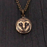 Solid Bronze Barn Owl Face Pendant - 1/2" Diameter, Engravable Back, Unique Gift for Owl Lovers