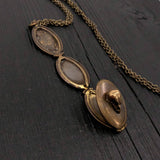 Antique Brass Victorian Bird Skull Folding Locket Pendant Necklace - Memory Keepsake Photo Locket - Rare Unique Gift