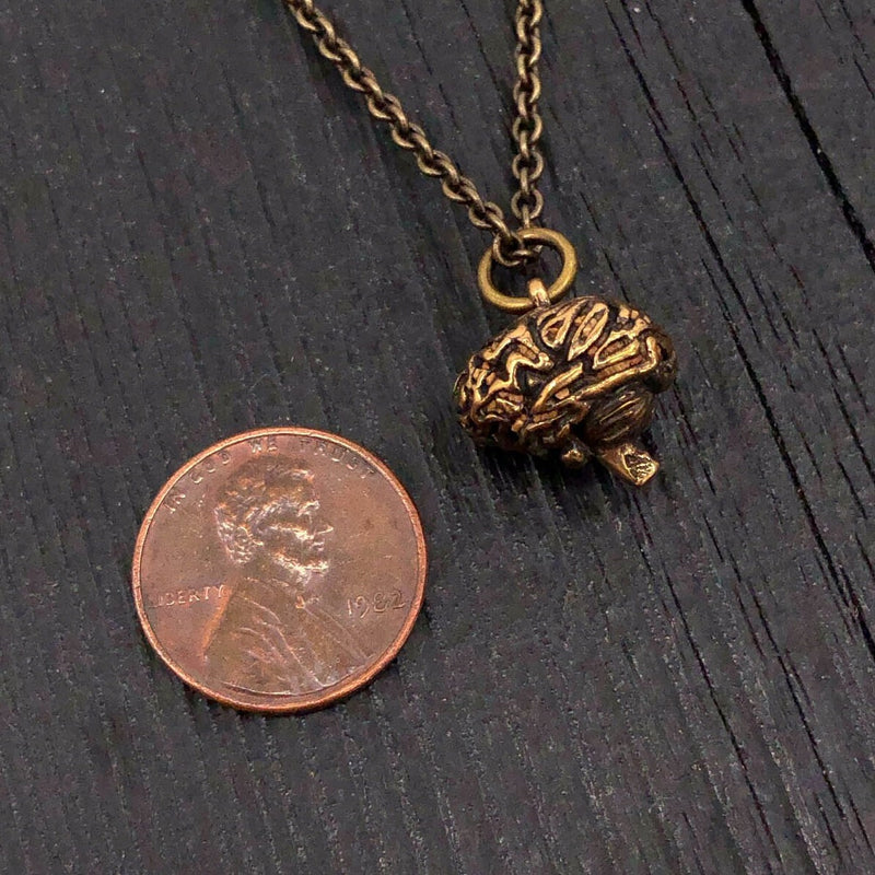 Anatomical Brain Pendant Charm Necklace - Hand Cast Solid Bronze - Highly Detailed Polished Oxidized Antique Finish - Multiple Chain Lengths