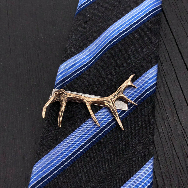 Elk Antler Tie Bar Bronze Elk Antler Tie Clasp Bronze Deer Antler
