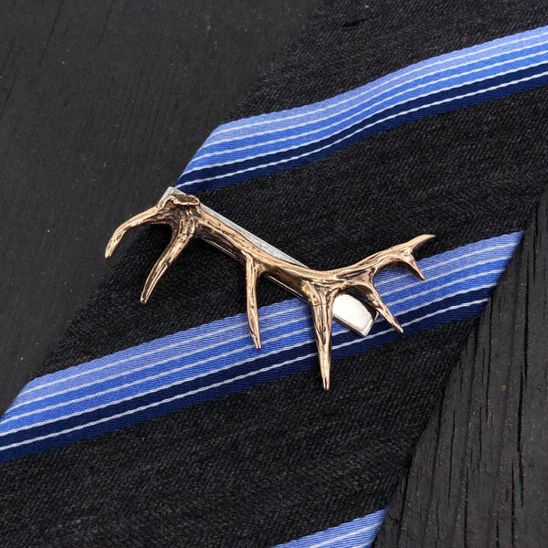 Elk Antler Tie Bar Bronze Elk Antler Tie Clasp Bronze Deer Antler