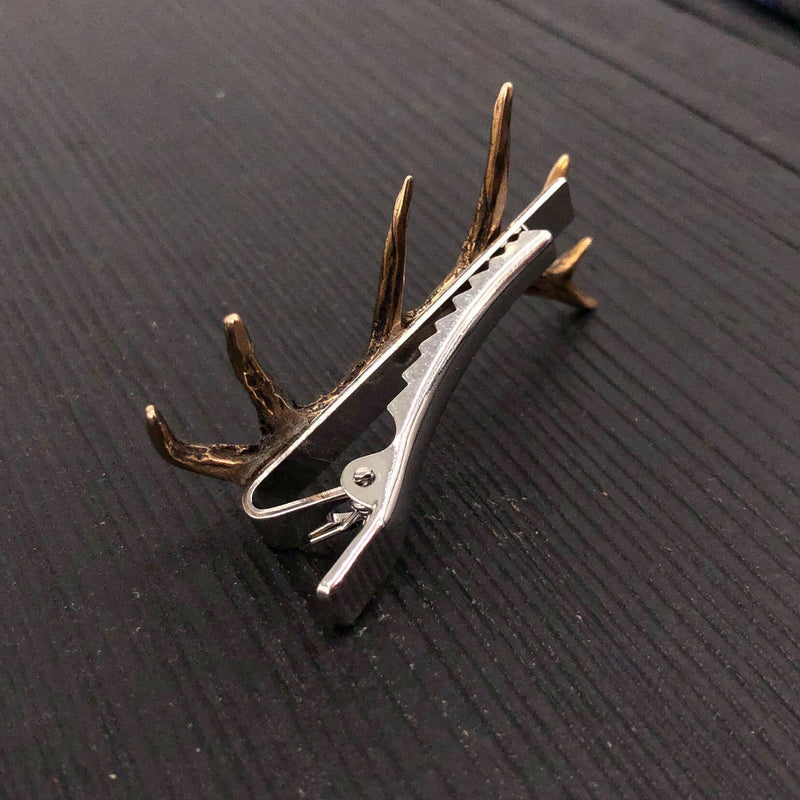 Elk Antler Tie Bar Bronze Elk Antler Tie Clasp Bronze Deer Antler