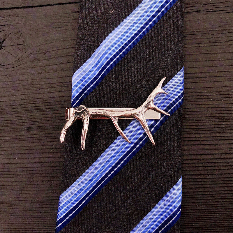 Elk Antler Tie Bar Silver Plated Elk Antler Tie Clasp Deer Antler