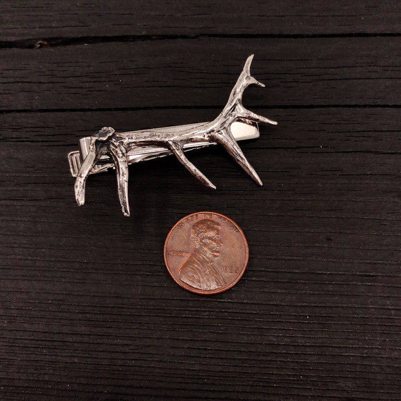 Elk Antler Tie Bar Silver Plated Elk Antler Tie Clasp Deer Antler