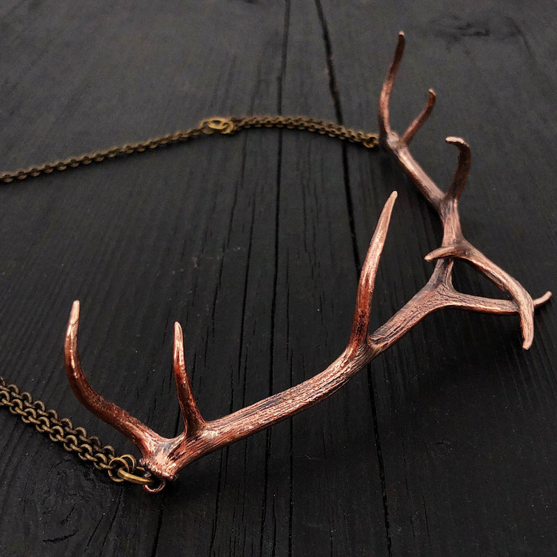 Elk Antler Choker Necklace In Solid Cast Bronze - Handmade Statement Piece