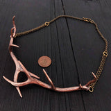 Elk Antler Choker Necklace In Solid Cast Bronze - Handmade Statement Piece