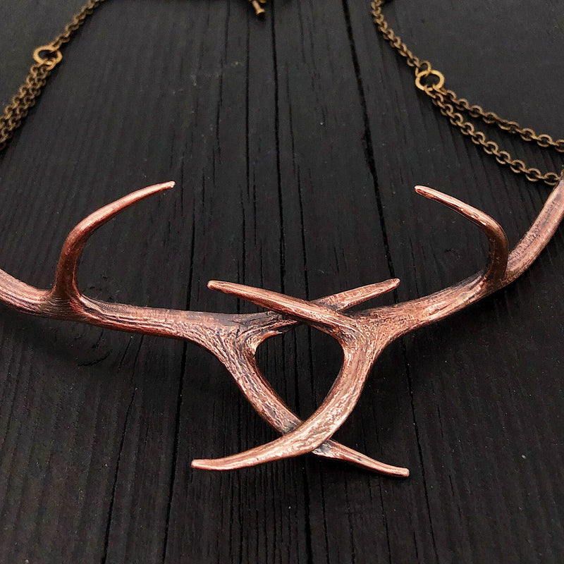 Elk Antler Choker Necklace In Solid Cast Bronze - Handmade Statement Piece