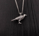 Silver Standing Raven Necklace Charm Pendant in Solid Hand Cast 925 Sterling Silver - Standing Crow Bird Unisex Nature Jewelry Gift