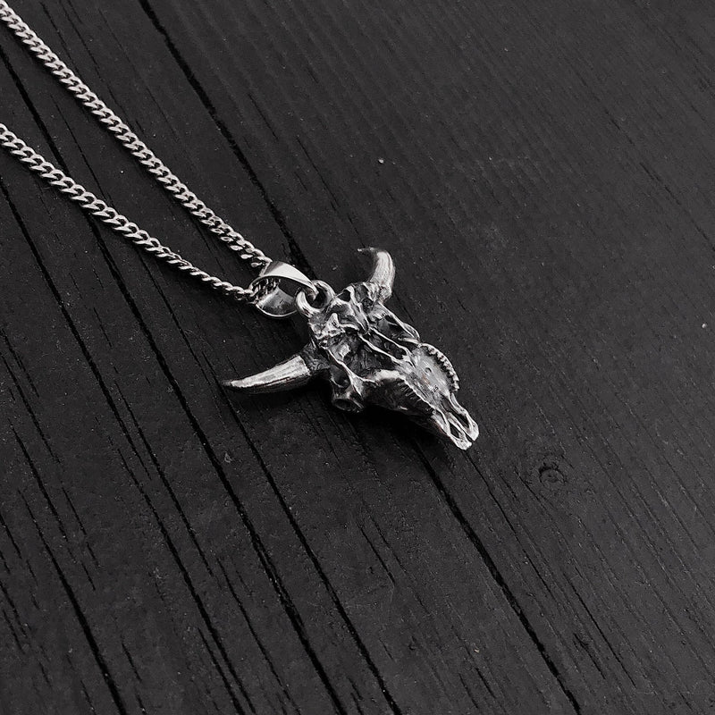 Solid Sterling Silver Bison Skull Necklace - Detailed Americana Jewelry - Unisex Statement Jewelry Gift