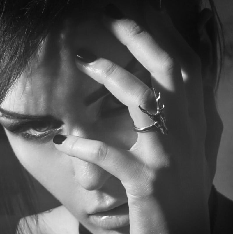 Stag Deer Skull Antler Ring in Solid Bronze - Sizes 5 to 11.5 - Unisex Woodland Nature Lover Gift