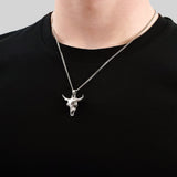 Solid Sterling Silver Bison Skull Necklace - Detailed Americana Jewelry - Unisex Statement Jewelry Gift
