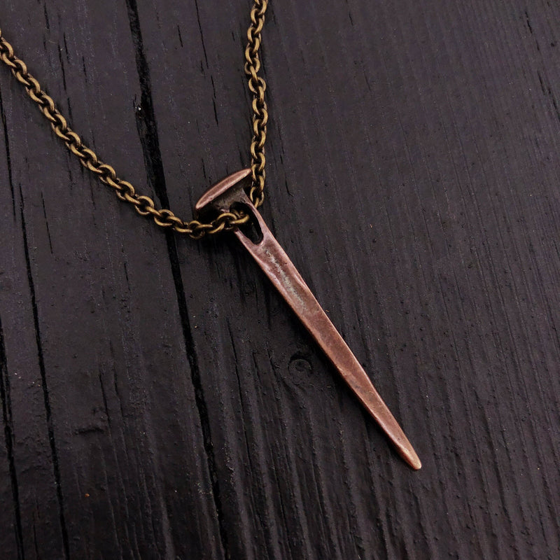Nail Pendant Necklace Casket Nail Vampire Necklace Gothic Jewelry Builder Necklace Unique Jewelry Handcrafted Bronze