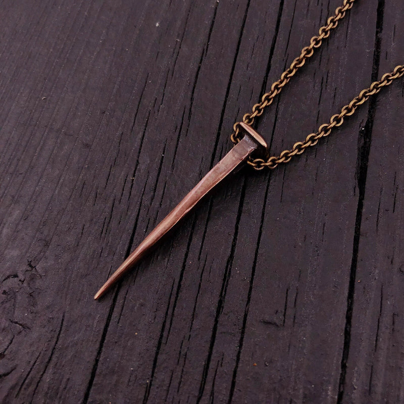 Nail Pendant Necklace Casket Nail Vampire Necklace Gothic Jewelry Builder Necklace Unique Jewelry Handcrafted Bronze