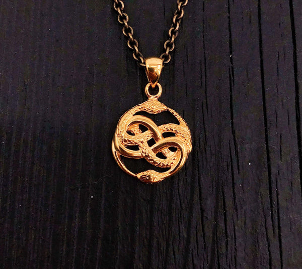 Mini Auryn Pendant Necklace 1/2" Gold Plated Stainless Steel Daily Wearable Fantasy Symbol with Entwined Serpents