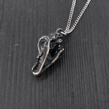 Wolf Skull Necklace - Hand Carved Sterling Silver Pendant with Dark Oxidized Finish