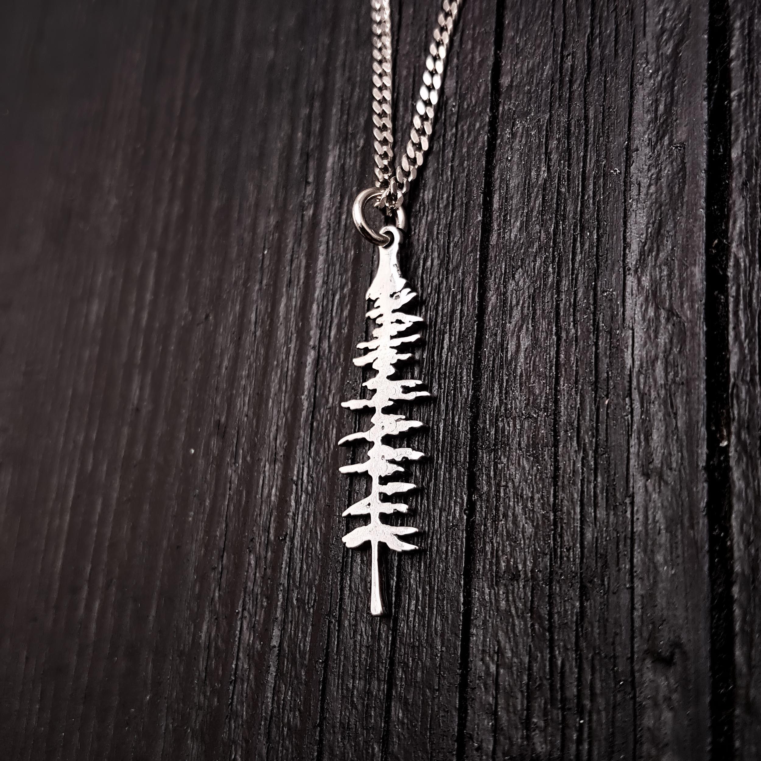 Silver Spruce Tree Silhouette Charm Sitka Pendant Necklace Solid Cast 925 Sterling Silver - Moon Raven Designs