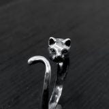 Kitty Cat Ring - Adjustable Silver Cat Tail Finger Wrap With Whisker Detail