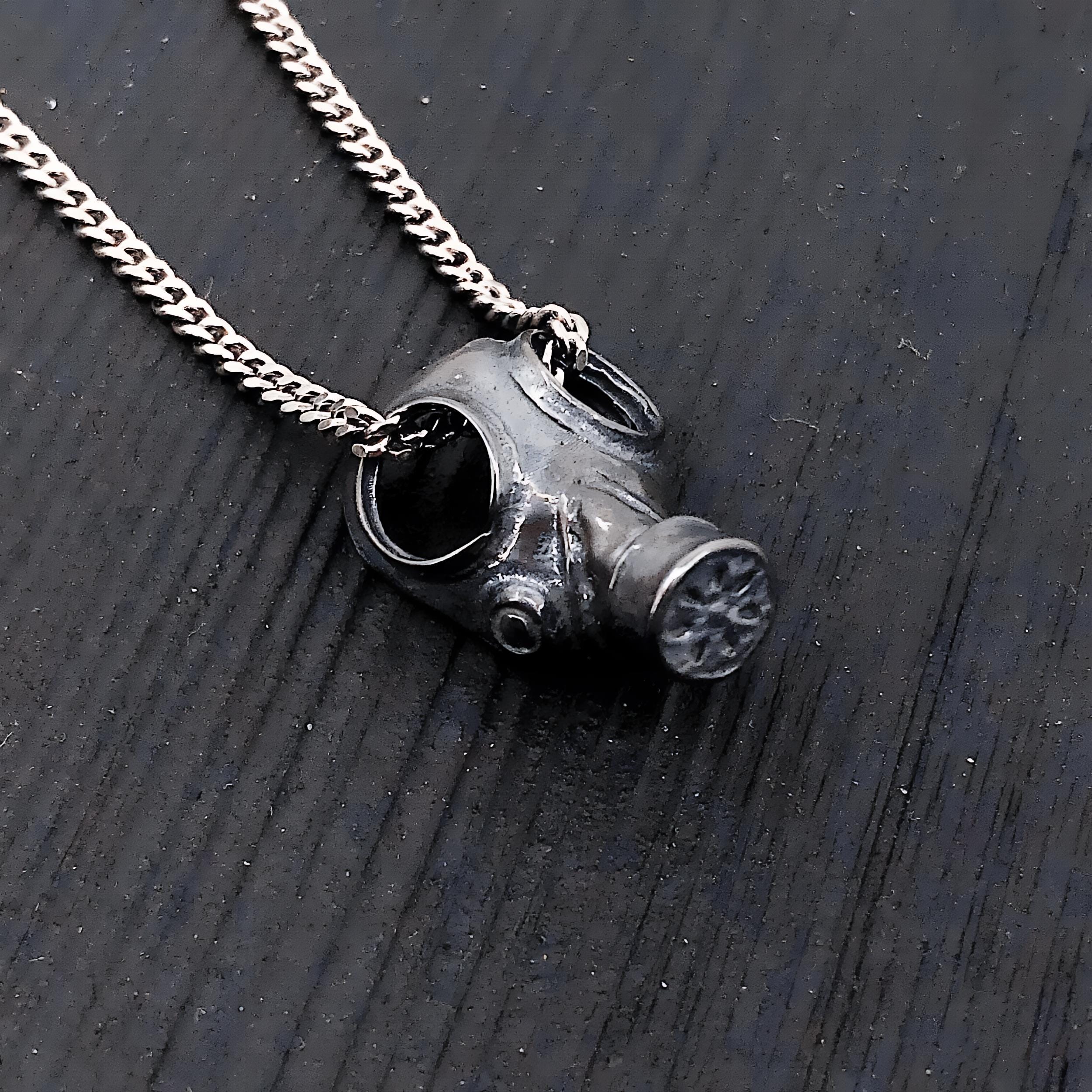 Gas Mask Necklace in Solid Sterling Silver Steampunk Gas Mask Pendant