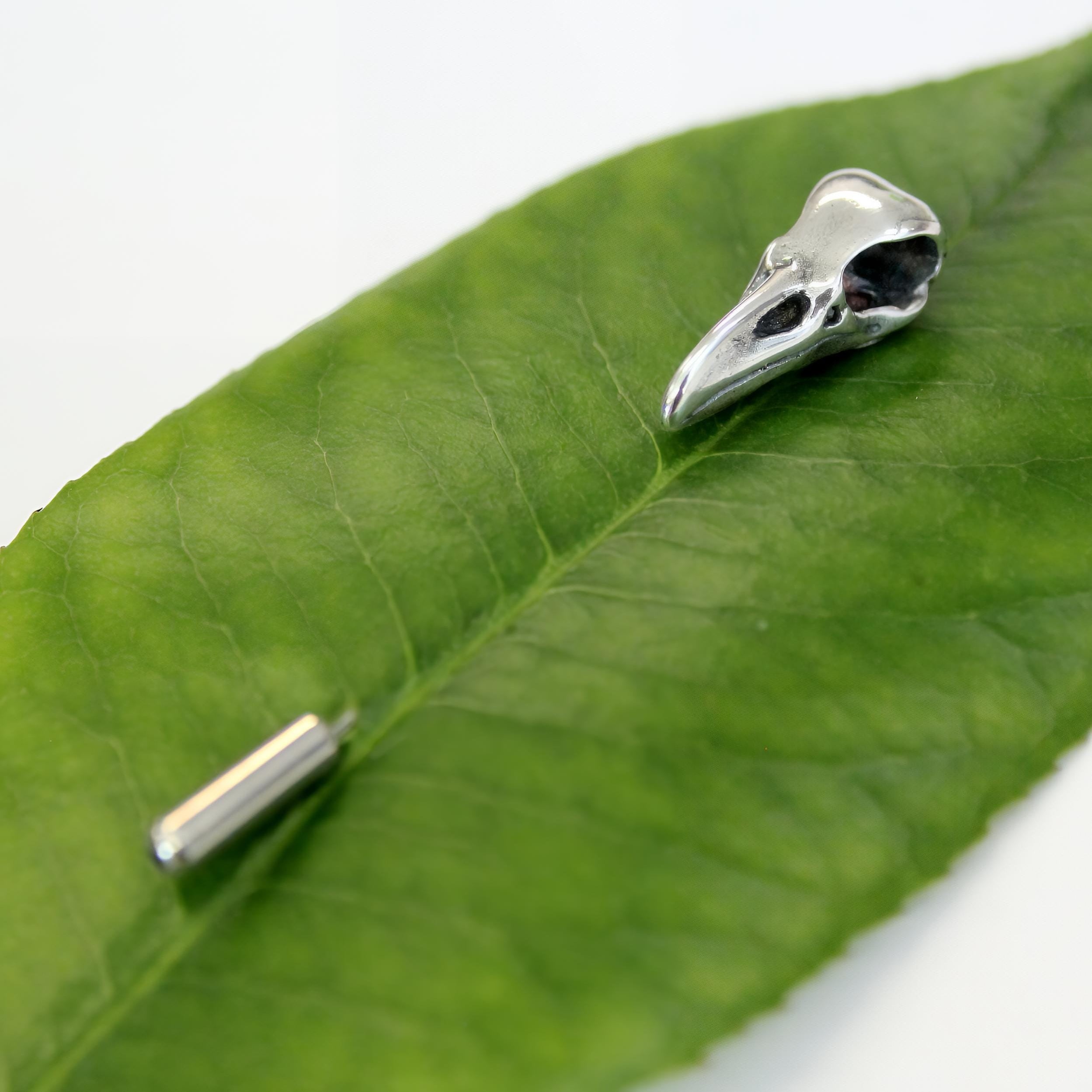 Sterling Silver Raven Skull Ascot Pin Crow Skull Stickpin Bird Skull Stick Pin Woodland Raven Skull Lapel Pin - Moon Raven Designs