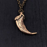 Bronze Wolf Claw Necklace - Engraved Solid Bronze Pendant With Large Charm