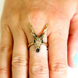 Stag Deer Skull Antler Ring in Solid Bronze - Sizes 5 to 11.5 - Unisex Woodland Nature Lover Gift