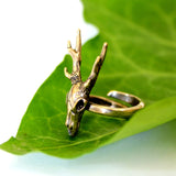 Stag Deer Skull Antler Ring in Solid Bronze - Sizes 5 to 11.5 - Unisex Woodland Nature Lover Gift