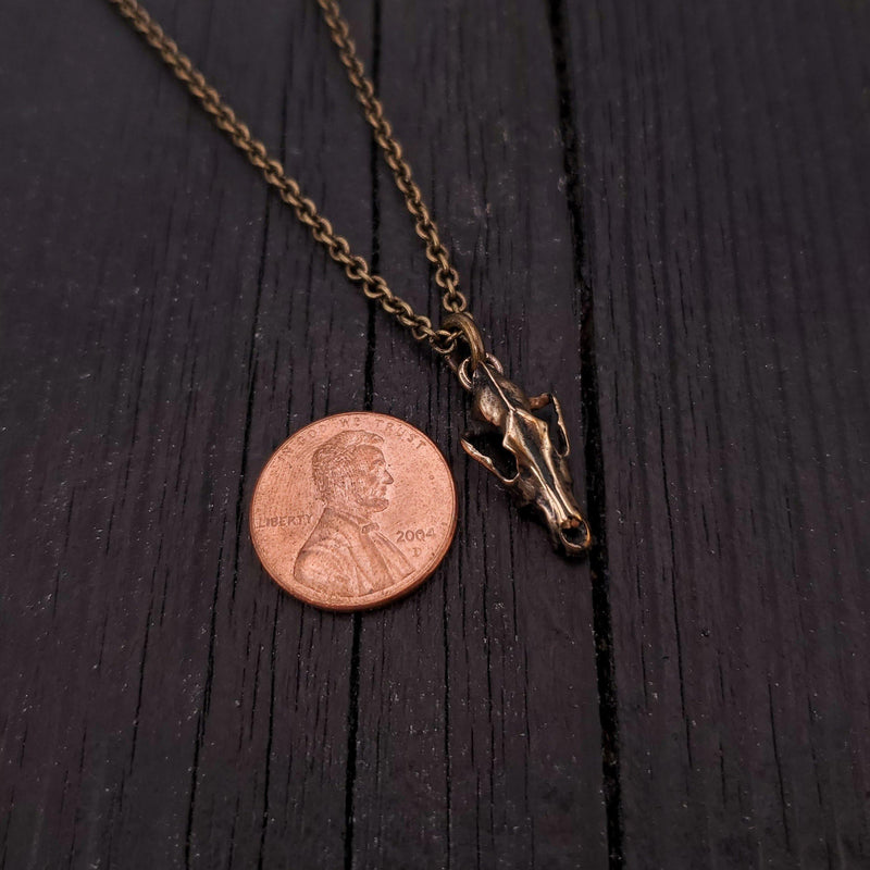 Tiny Grey Wolf Skull Charm Necklace - Moon Raven Designs 